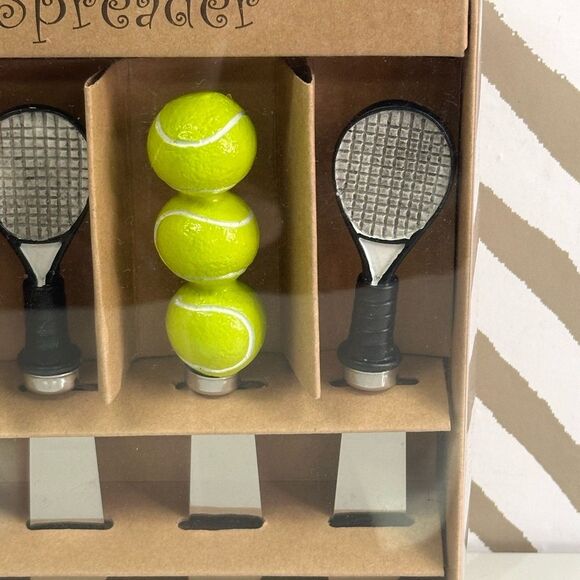 Set of 4 Tennis Theme Cheese Spreaders New in Box Great Gift! - Picture 3 of 4